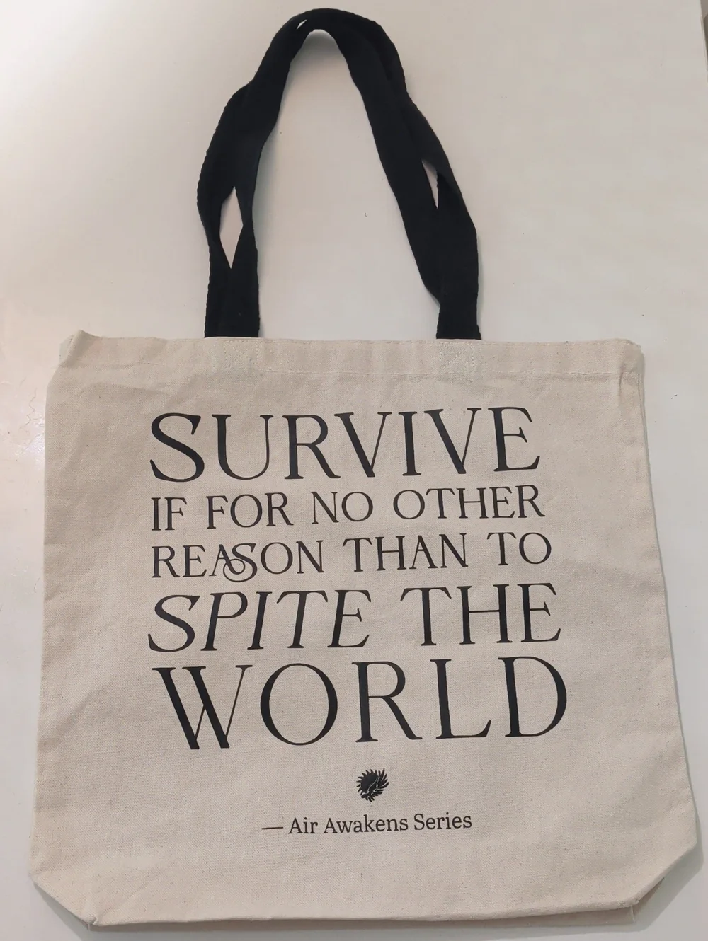 Air Awakens Canvas Tote Bag with Black Handles - SURVIVE Print